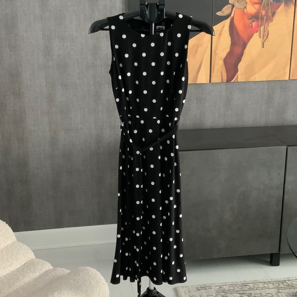 Anne Klein Black and White Polka Dot Midi Sleeveless Dress - 4